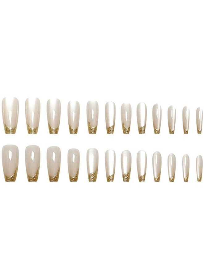 YoYoee 24Pcs-Short Square Press on Nails - French Cat's Eye False Nails | Glossy Bling Fake Nails for Women Elegant & Durable Artificial Nails for Instant Manicure - Image 5